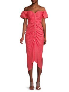 Ronny Kobo ​Stevie Puff Sleeve Linen Midi Dress Petal Womens Size Large